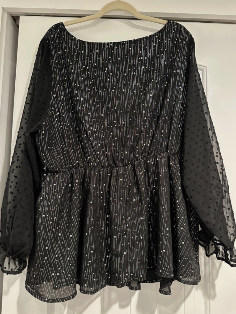BloomChic Plus Size 22-24 Woman Sheer Long Sleeve Black Sparkle Square Neck Top - Picture 4 of 7
